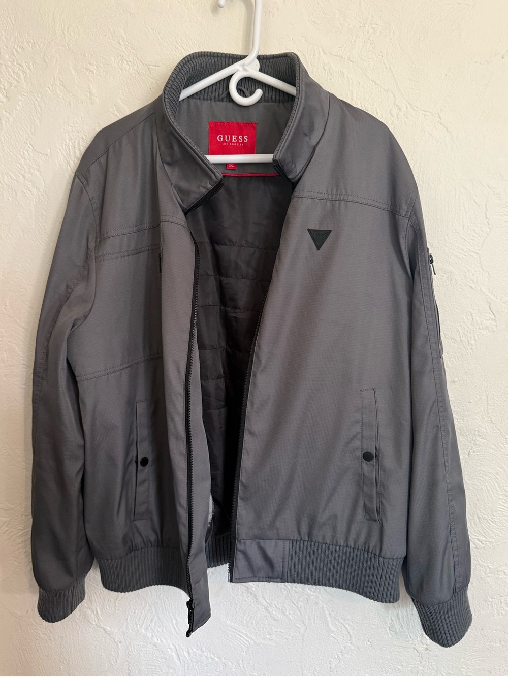 GUESS Los Angeles Men’s XXL Gray Bomber Jacket Full Zip Logo Coat